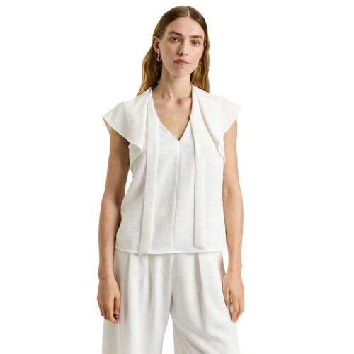 Veronika Maine Textured Twill Draped Neck Top